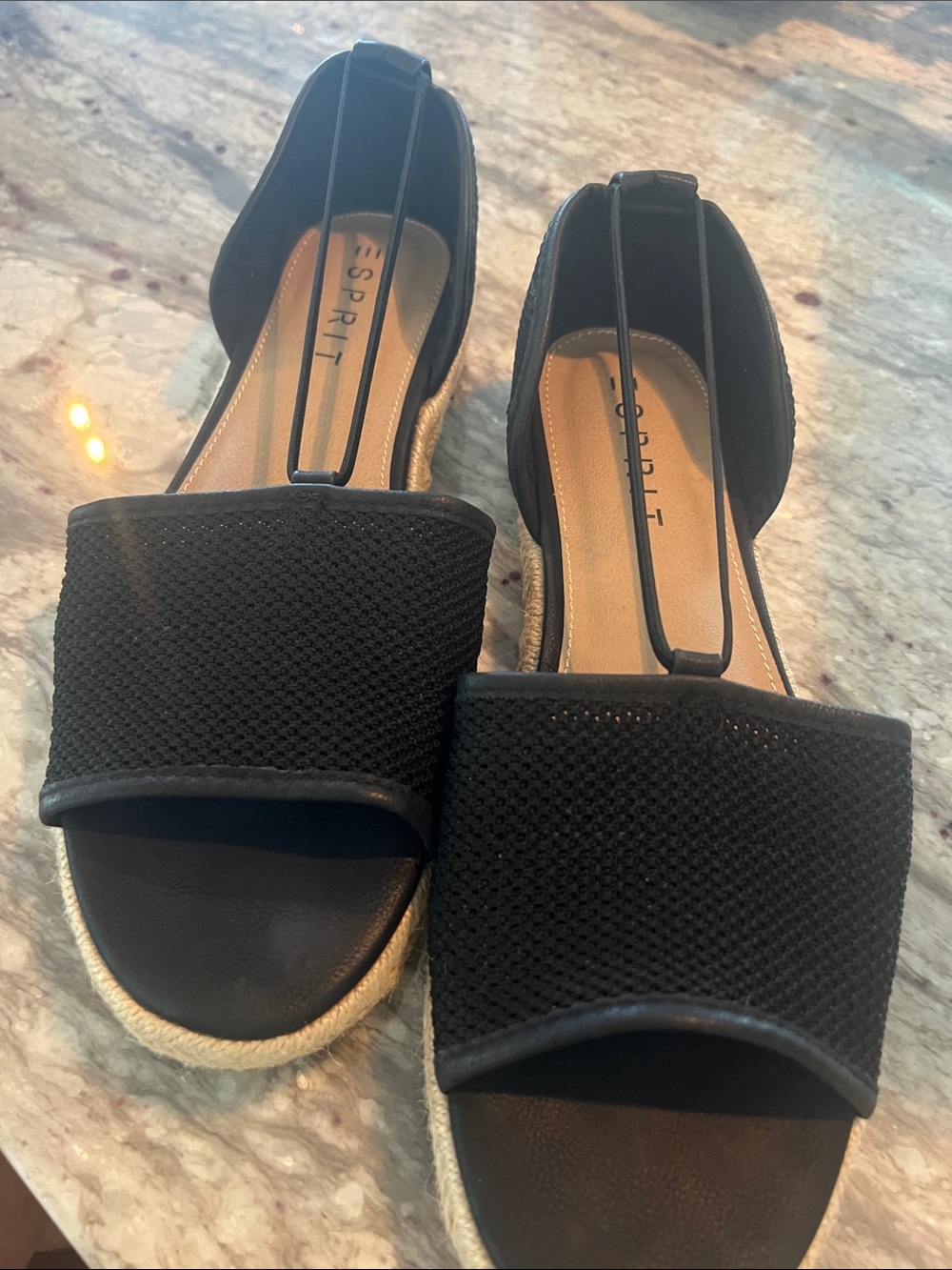 Esprit Black Mesh Ada Espadrille Sandals 8.5 but fits like a 9.5 NWOT No Box